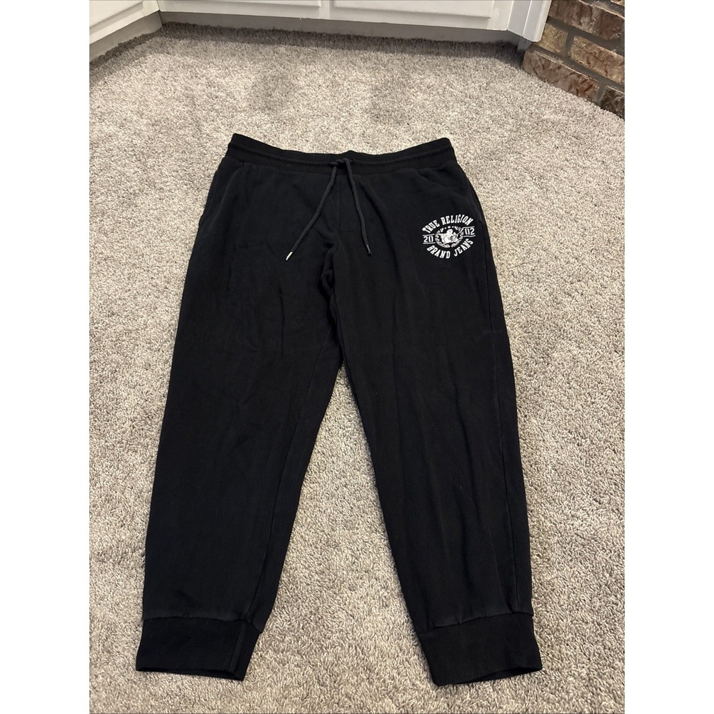 True Religion Sweatpants Mens 2XL Black Drawstring Joggers Casual Athletic Pants
